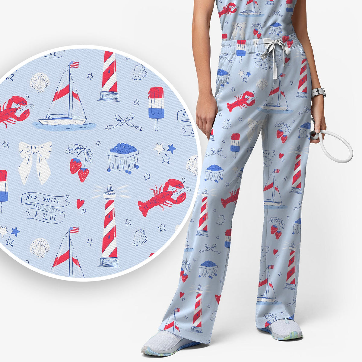 Lobster Lighthouse Sailboat Nurse Scrub Set