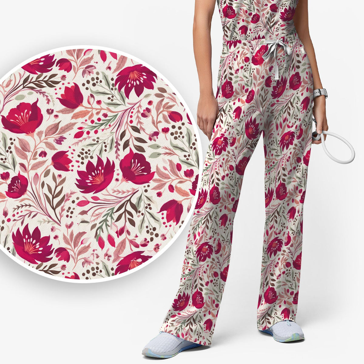 Elegant Floral Botanical Nurse Scrub Set