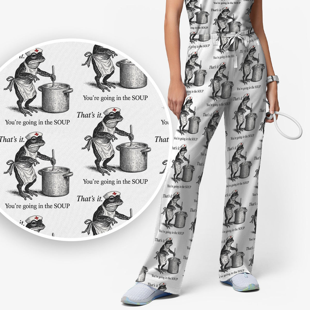Frog Cooking Soup Vintage Nurse Scrub Set