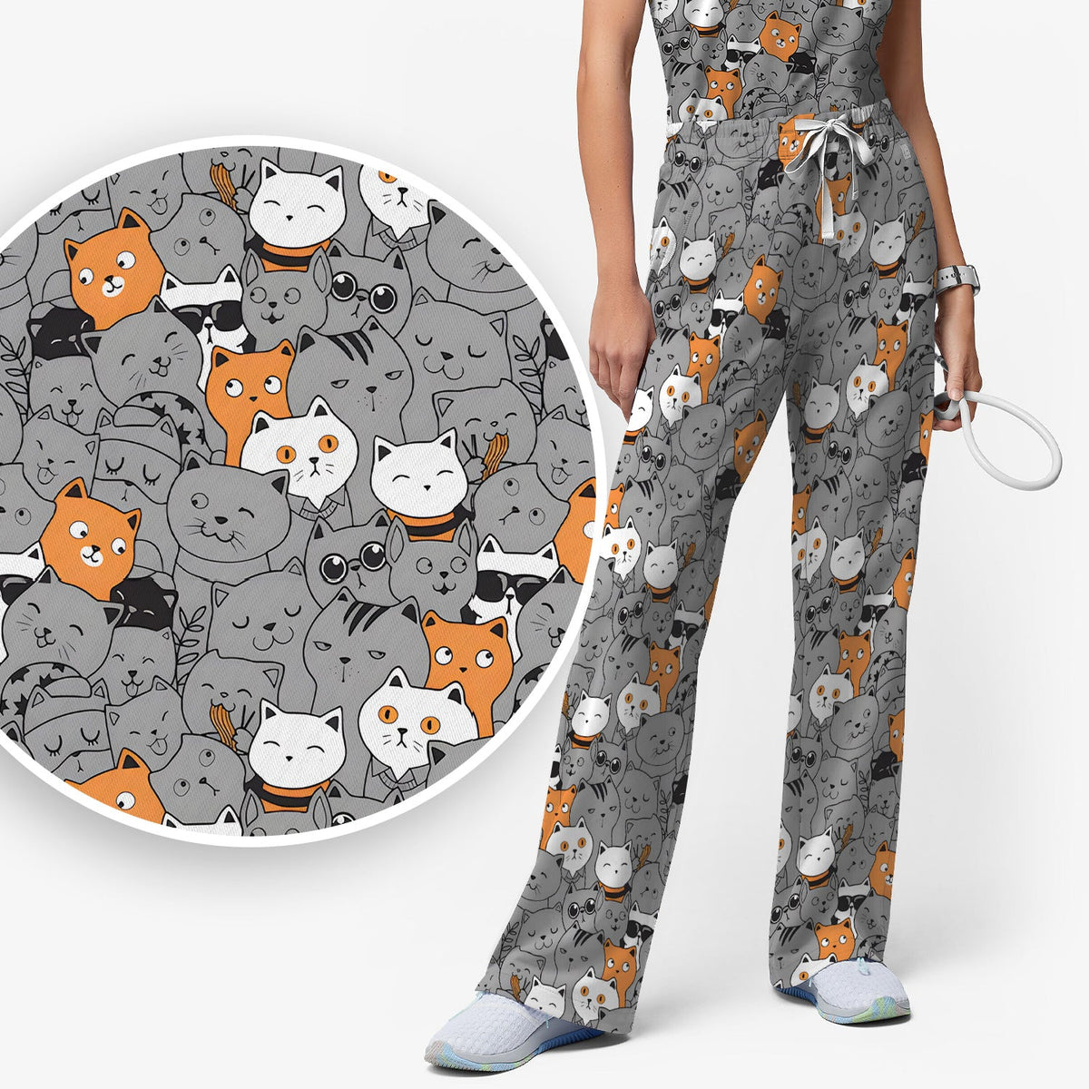 Cats Cute Expressions Nurse Scrub Set