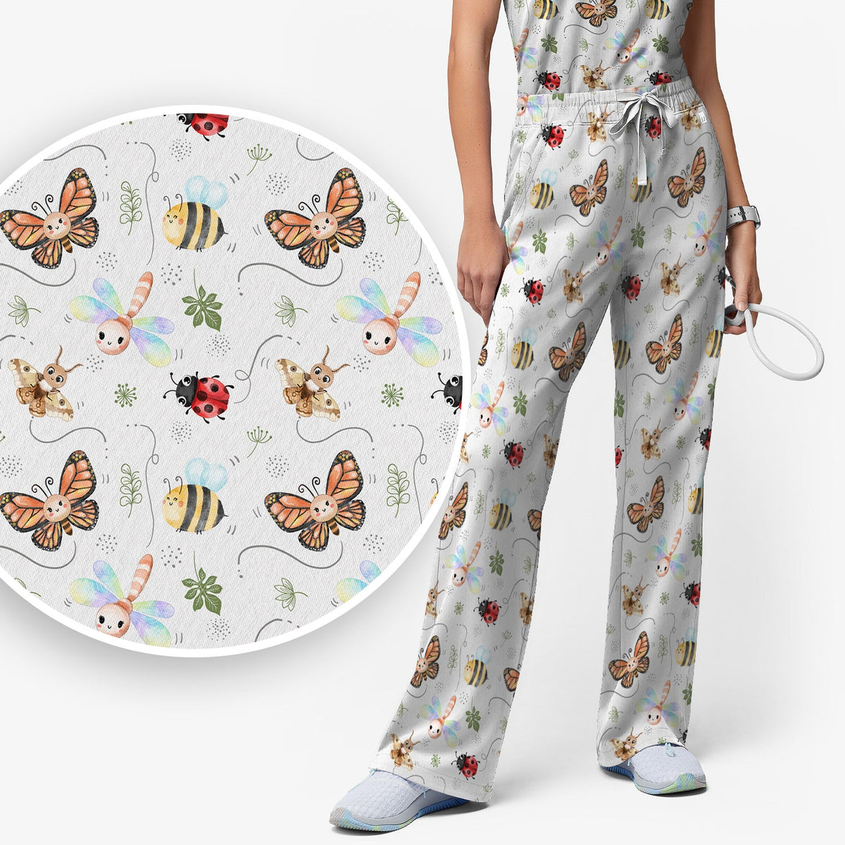 Colorful Garden Insect Nurse Scrub Set