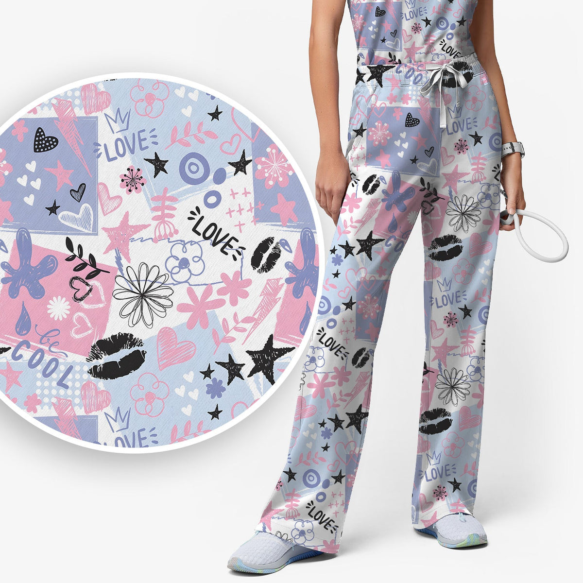 Love Hearts Doodle Nurse Scrub Set