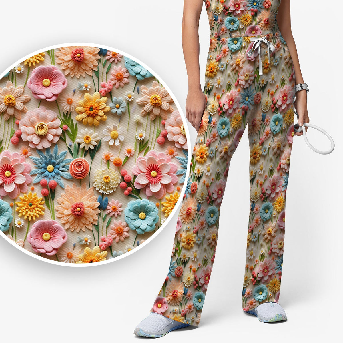 Colorful Blooming Wildflower Nurse Scrub Set