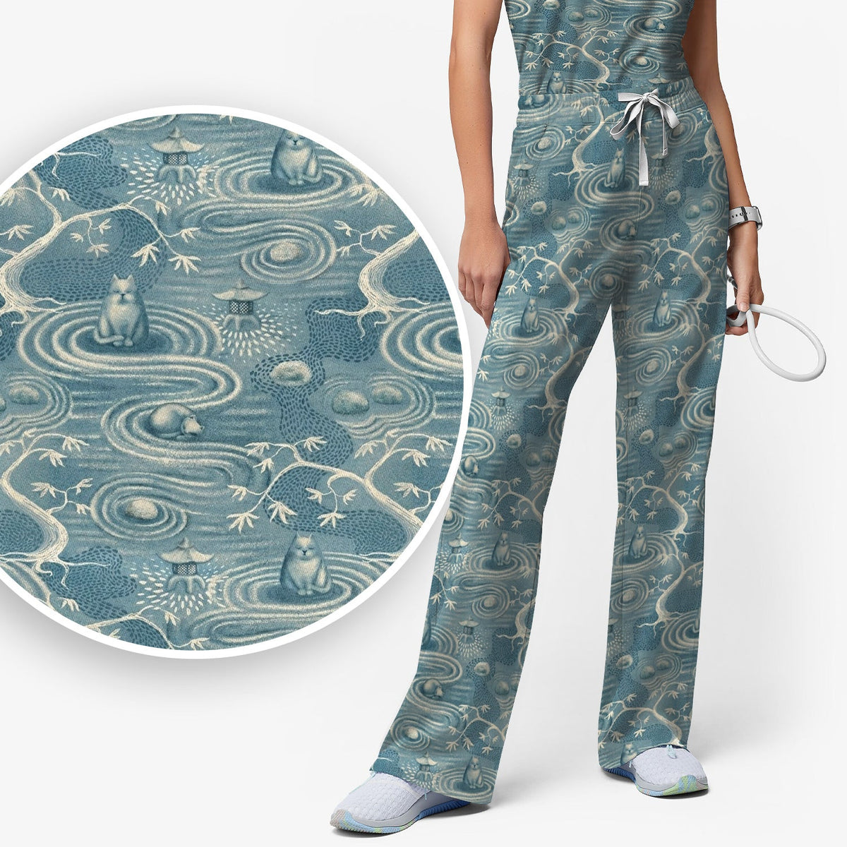 Zen Cat Water Garden Nurse Scrub Set