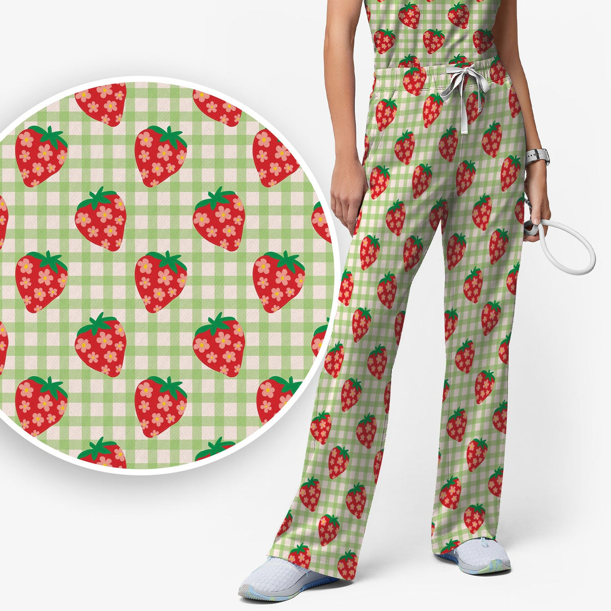 Sweet Strawberry Gingham Nurse Scrub Set