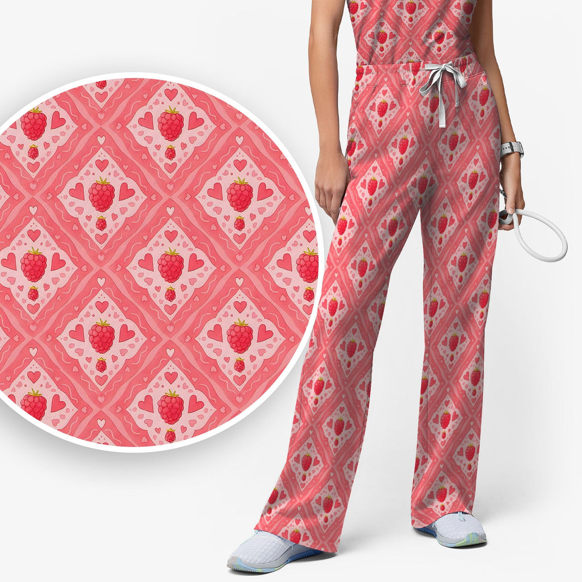 Sweet Red Cherry Gingham Nurse Scrub Set