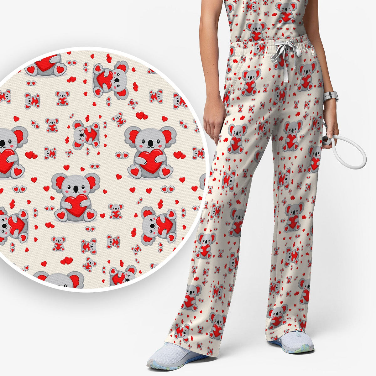 Valentine Koala Heart Nurse Scrub Set