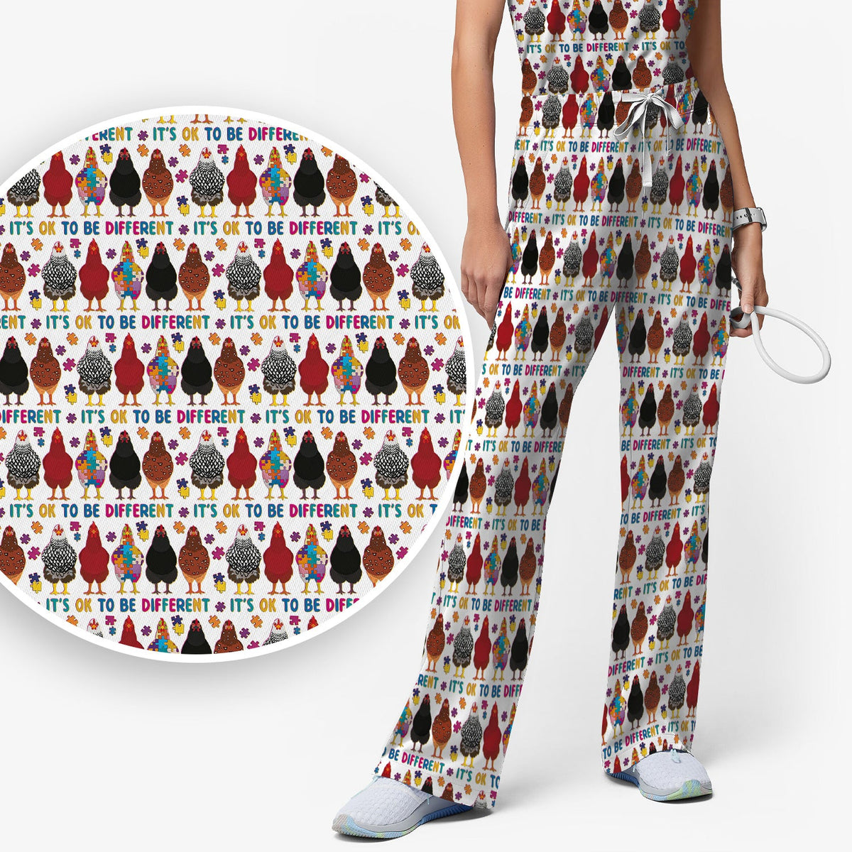 Autism Chicken It's OK To Be Different Nurse Scrub Set