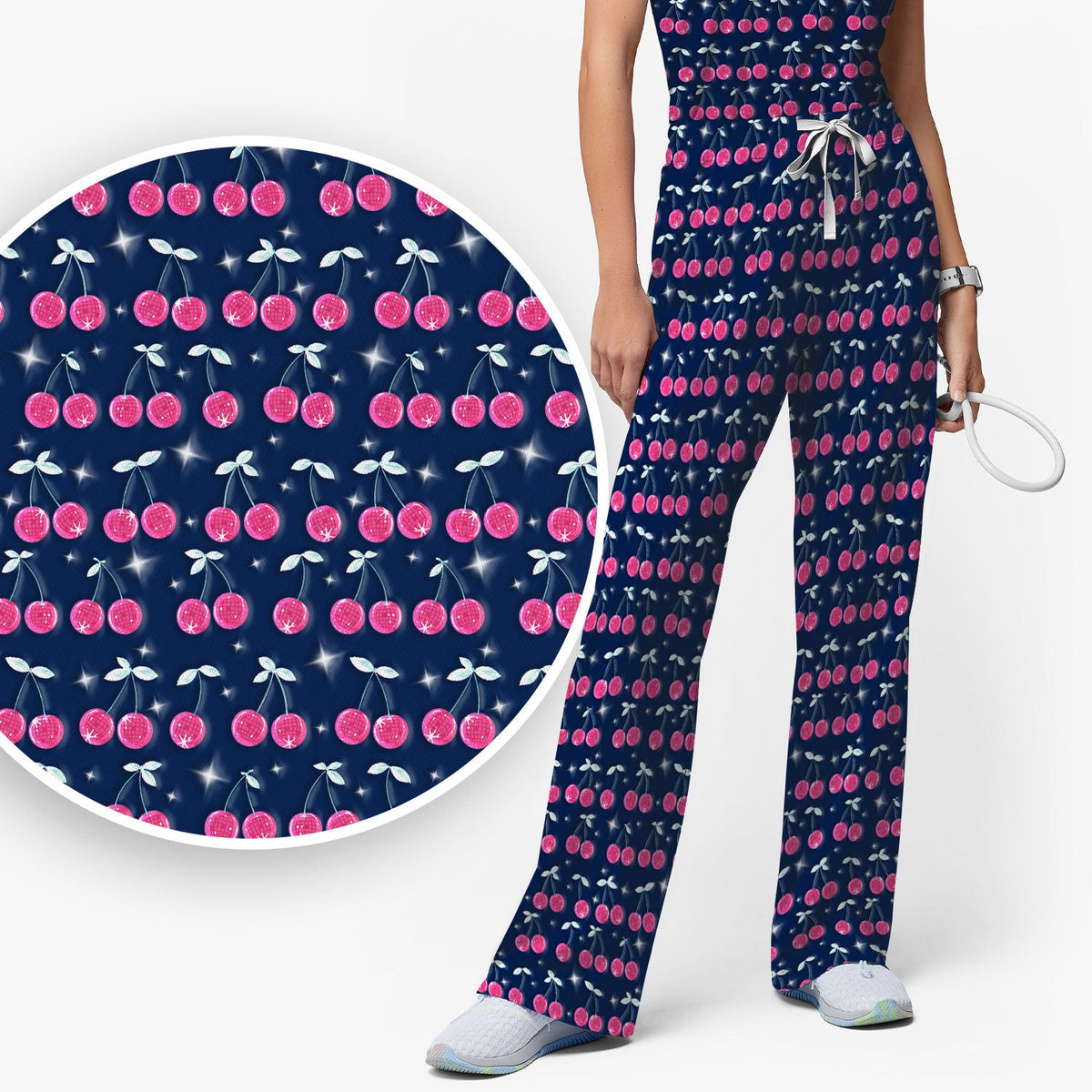 Pink Cherry Sparkle Nurse Scrub Set