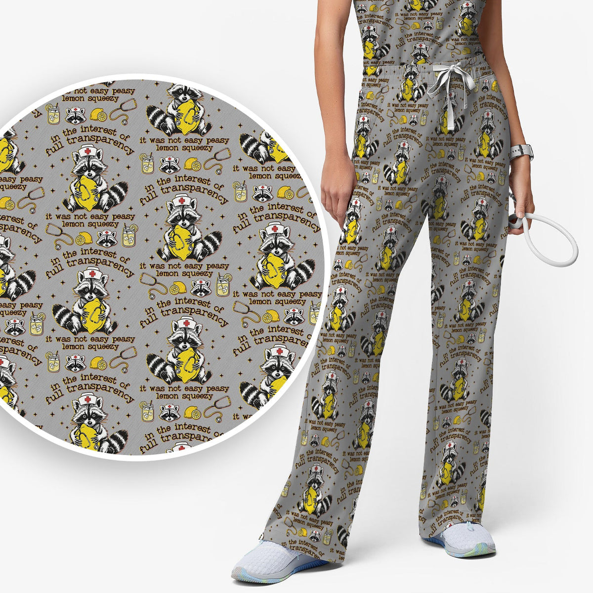 Raccoon Lemon Quote Nurse Scrub Set