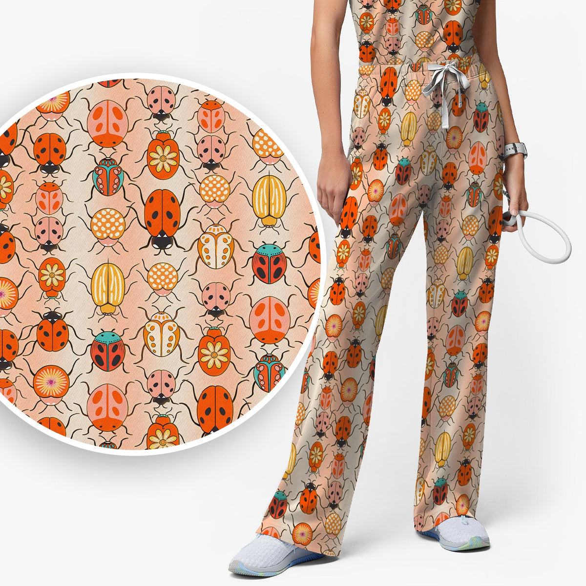 Ladybug Beetle Floral Nurse Scrub Set