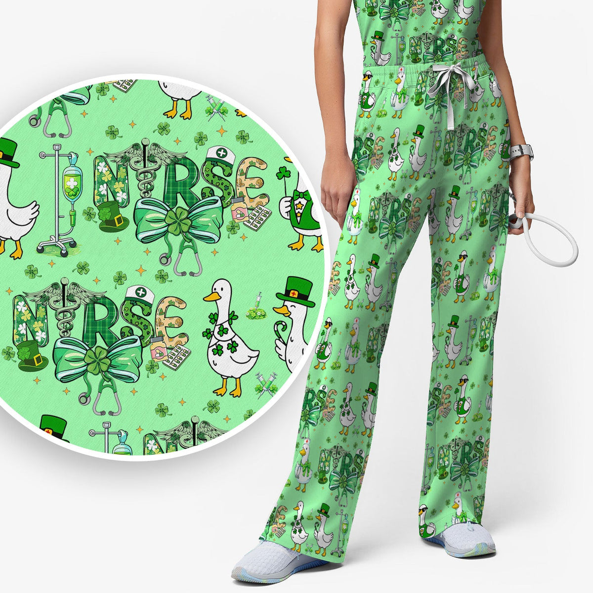 Shamrock Goose Nurse Scrub Set - St Patricks Day Gift