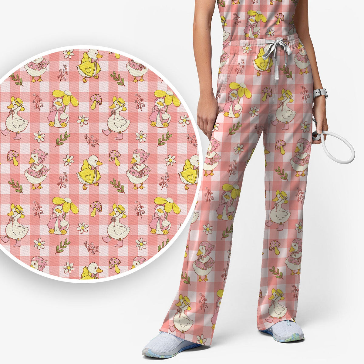 Duck Outfit Gingham Nurse Scrub Set