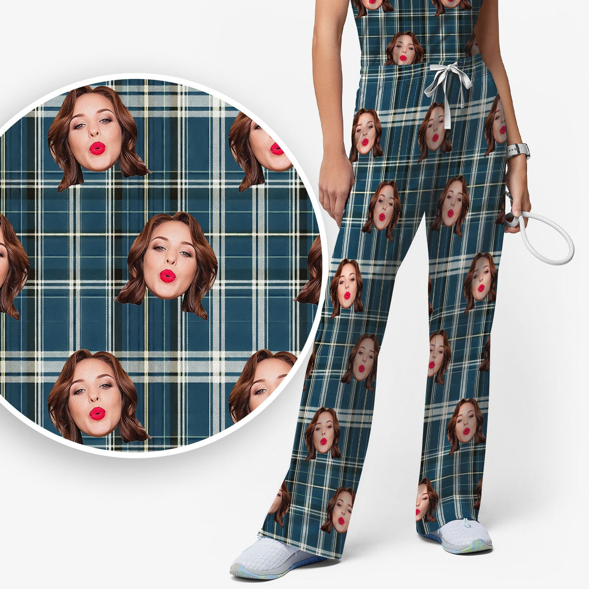 Personalized Photo Plaid Nurse Scrub Set