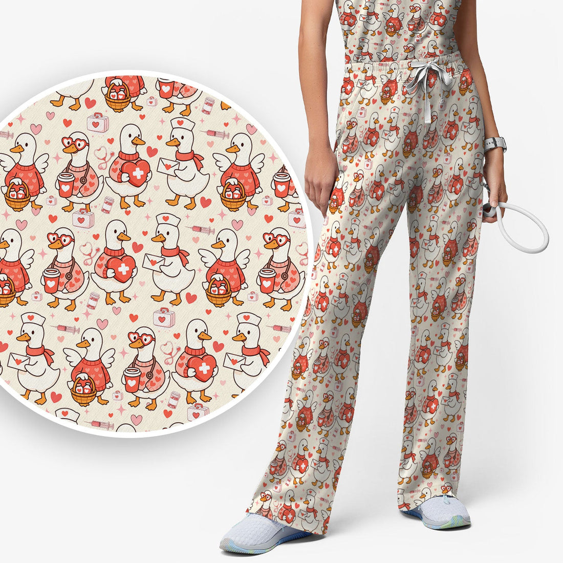Valentine Goose Nurse Heart Scrub Set