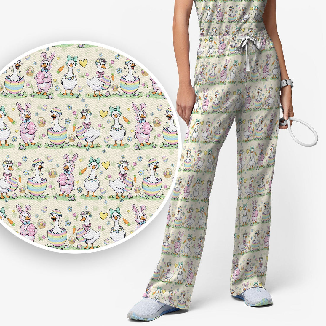 Spring Easter Goose Bunny Nurse Scrub Set