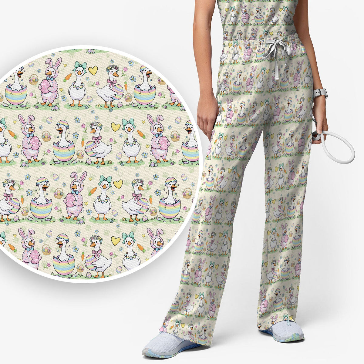 Spring Easter Goose Bunny Nurse Scrub Set