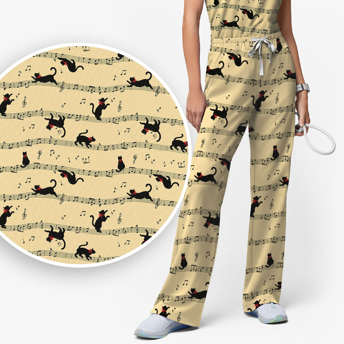 Dancing Black Cat Music Nurse Scrub Set