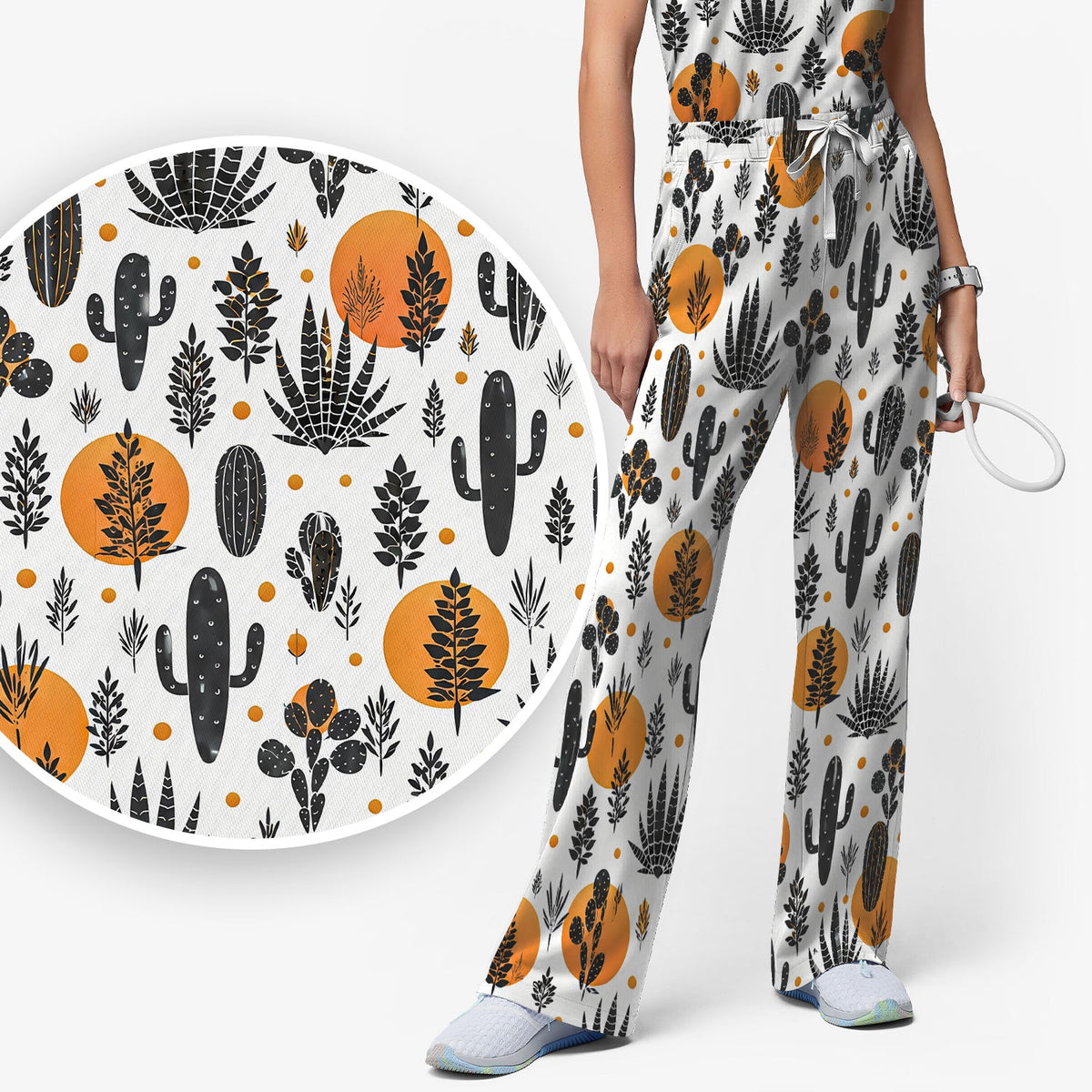 Desert Cactus Orange Sun Nurse Scrub Set