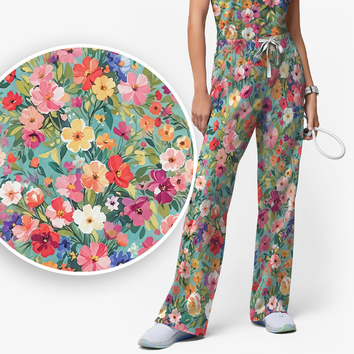 Colorful Wildflower Garden Bloom Nurse Scrub Set