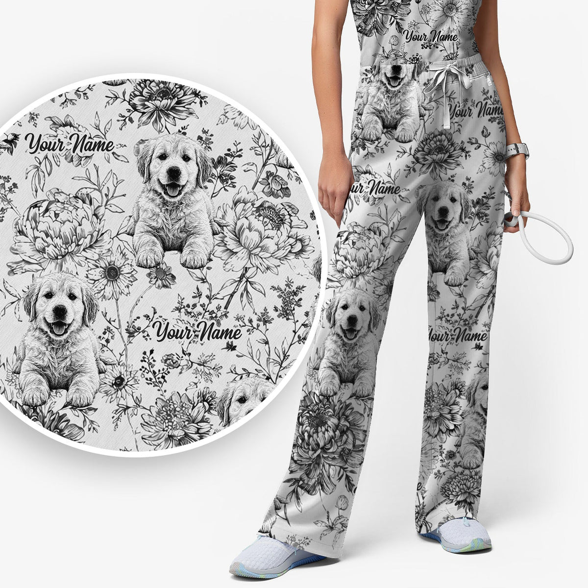 Personalized Pet Photo Floral Nurse Scrub Set