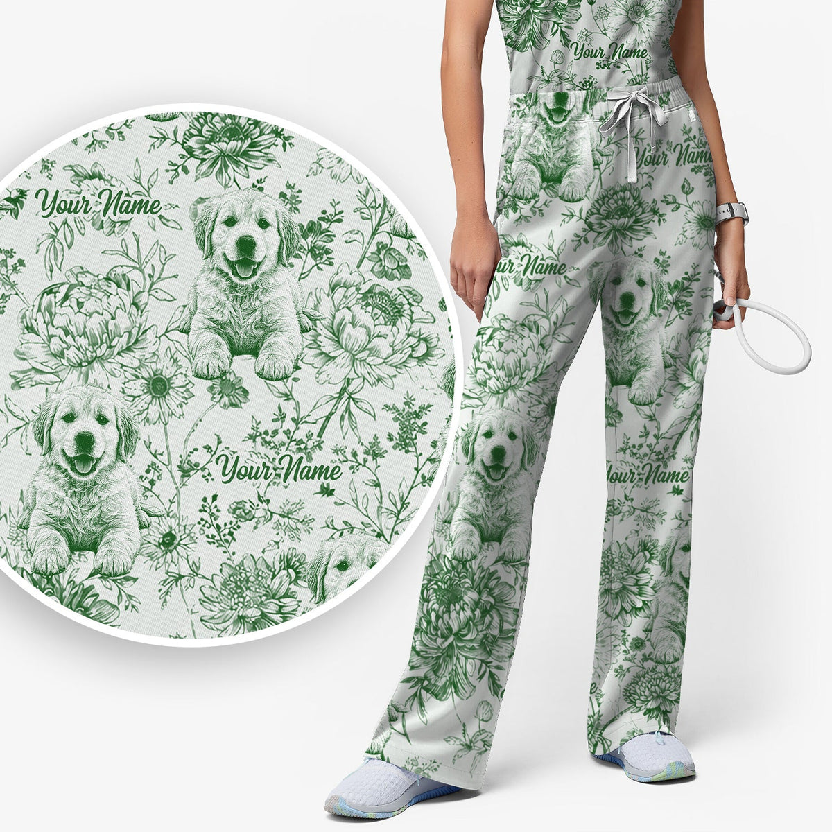 Personalized Pet Photo Floral Nurse Scrub Set