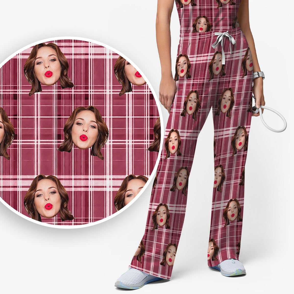Personalized Photo Plaid Nurse Scrub Set