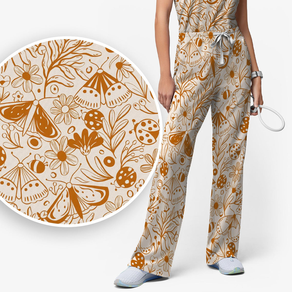 Butterfly Ladybug Floral Garden Nurse Scrub Set