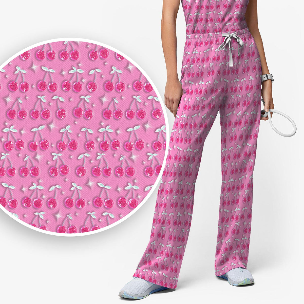 Pink Cherry Sparkle Nurse Scrub Set