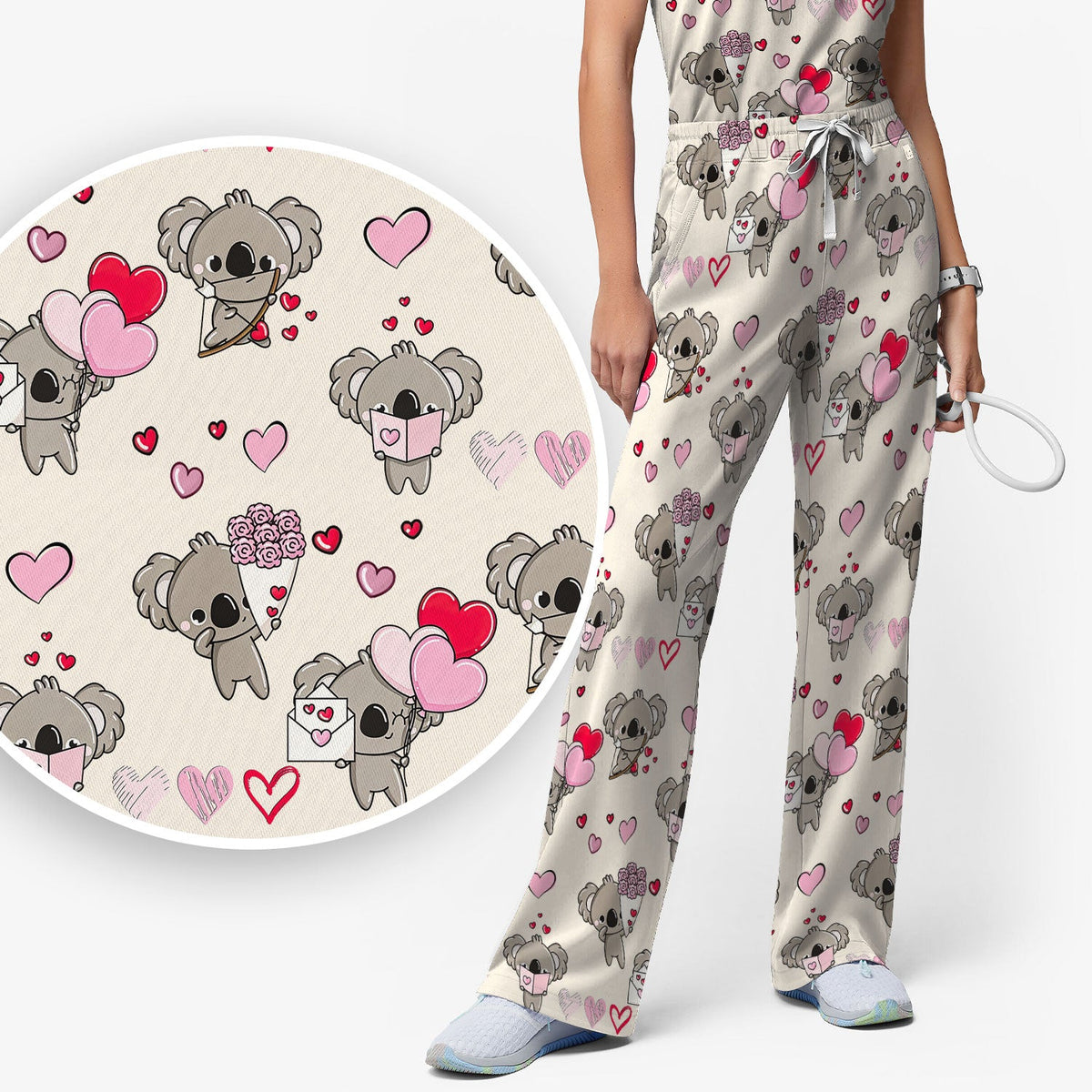 Valentine Koala Holding Flowers Nurse Scrub Set