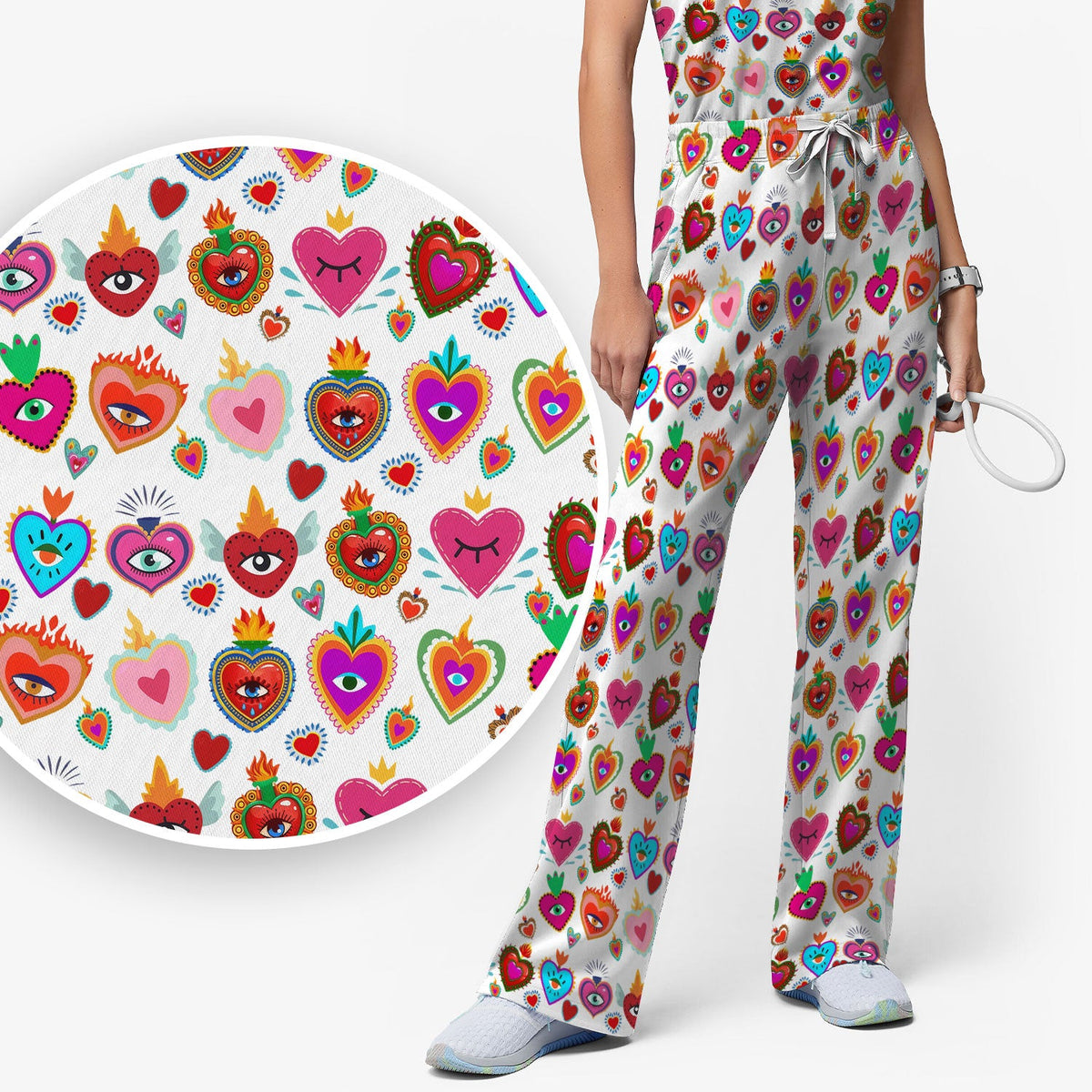 Valentine Colorful Sacred Heart Nurse Scrub Set