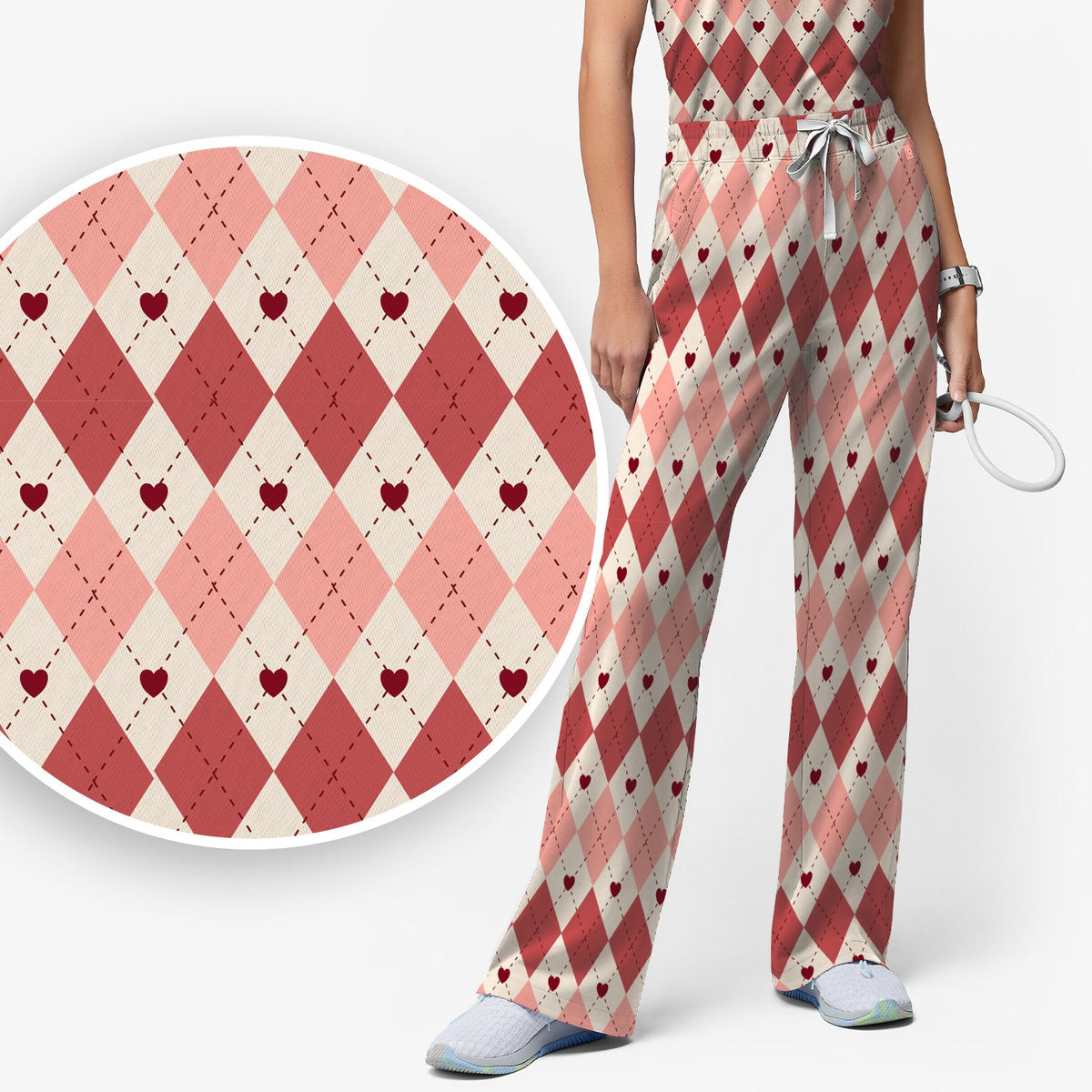 Red Argyle Plaid Nurse Scrub Set
