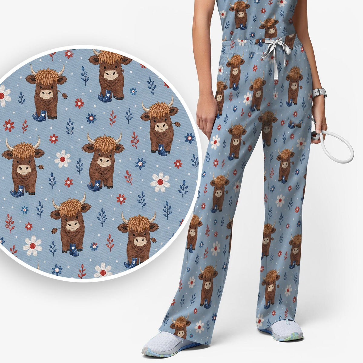Floral Cowboy Boots Nurse Scrub Set