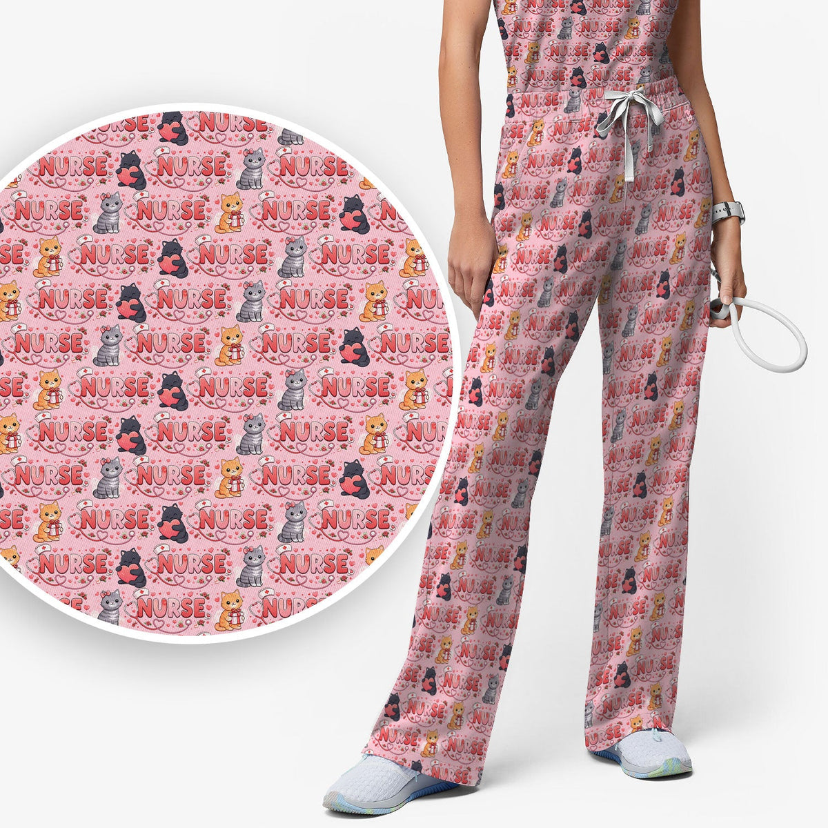 Cat Heart Nurse Scrub Set - Valentines Day Gift