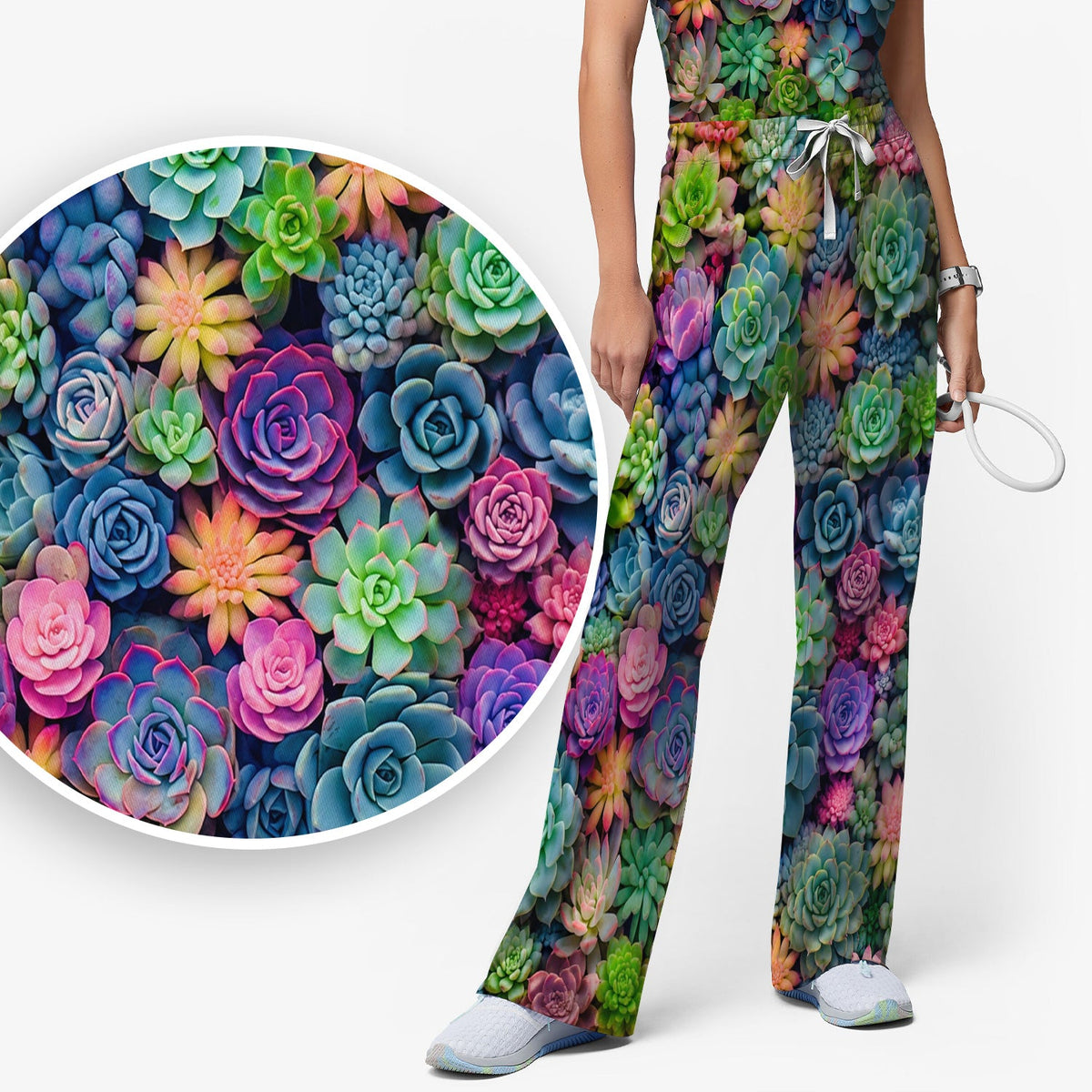 Boho Succulent Flower Nurse Scrub Set