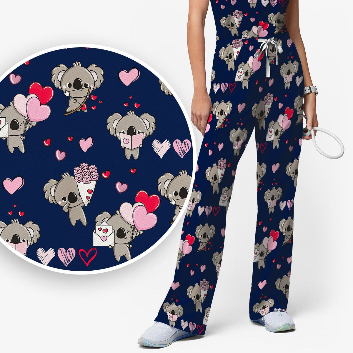 Valentine Koala Holding Flowers Nurse Scrub Set
