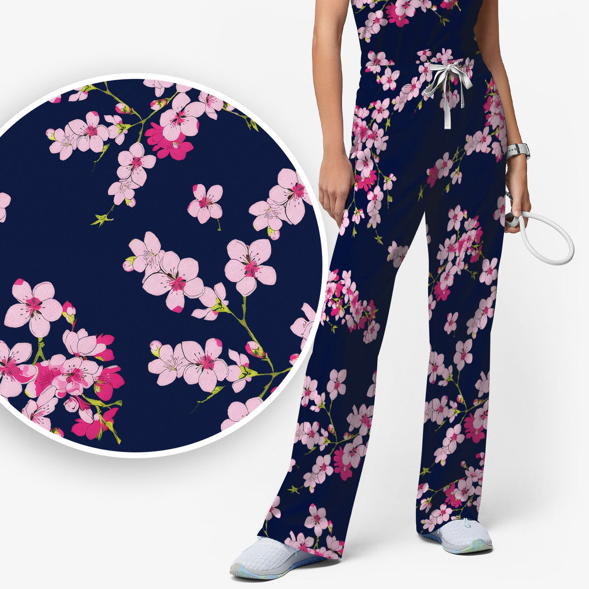 Elegant Cherry Blossom Nurse Scrub Set