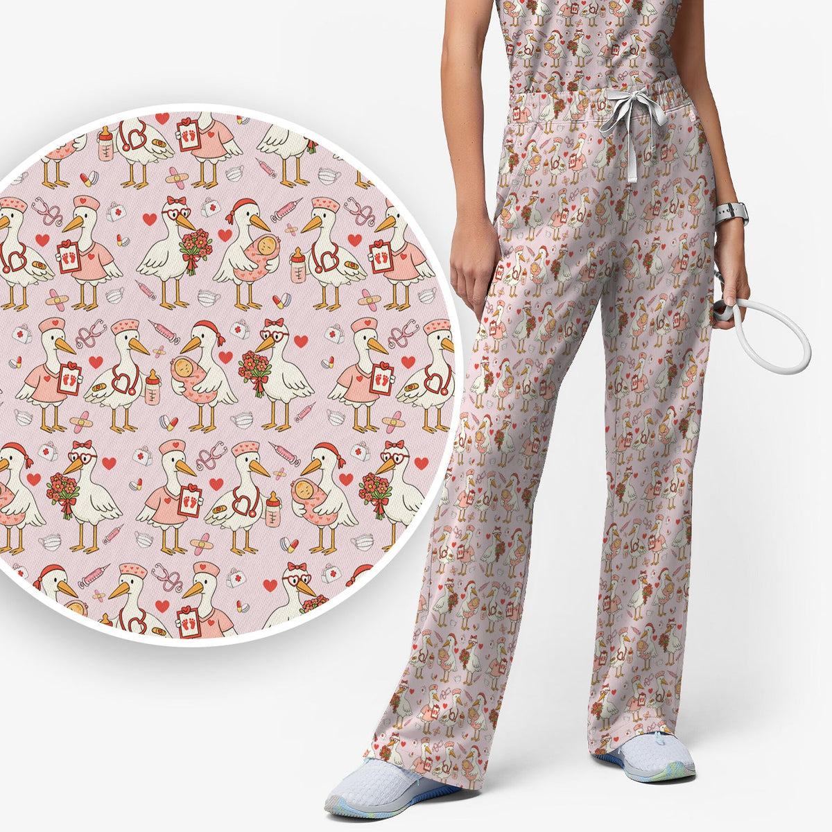 Valentine Goose Nurse Scrub Set