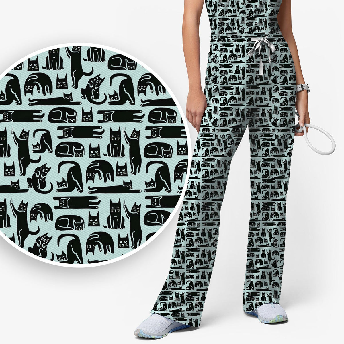 Funny Cat Poses Nurse Scrub Set