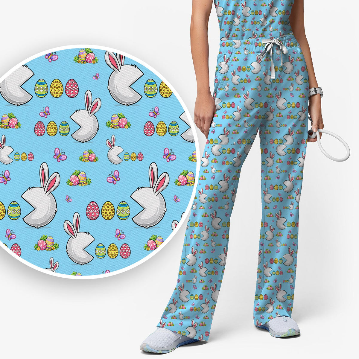 Bunny Colorful Eggs Nurse Scrub Set - Easter Gift