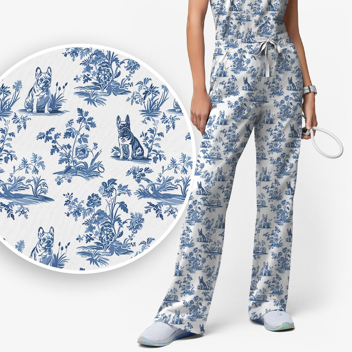German Shepherd Toile De Jouy Nurse Scrub Set