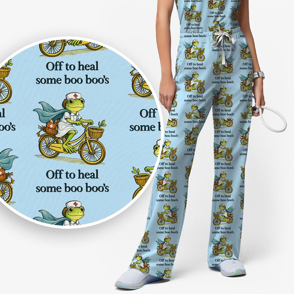 Frog Cycling Nurse Scrub Set