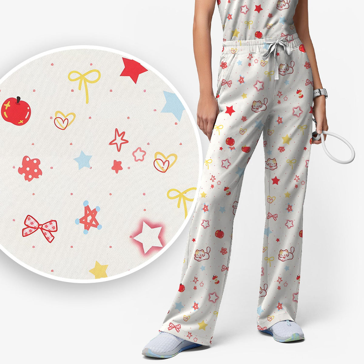 Kawaii Cat Bow Star Nurse Scrub Set