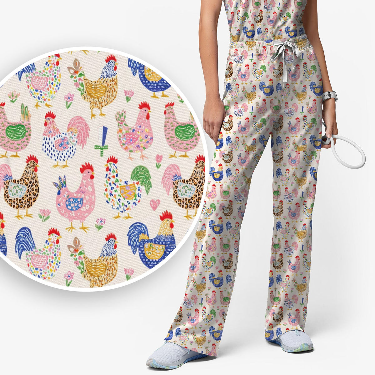 Colorful Chicken Farm Nurse Scrub Set