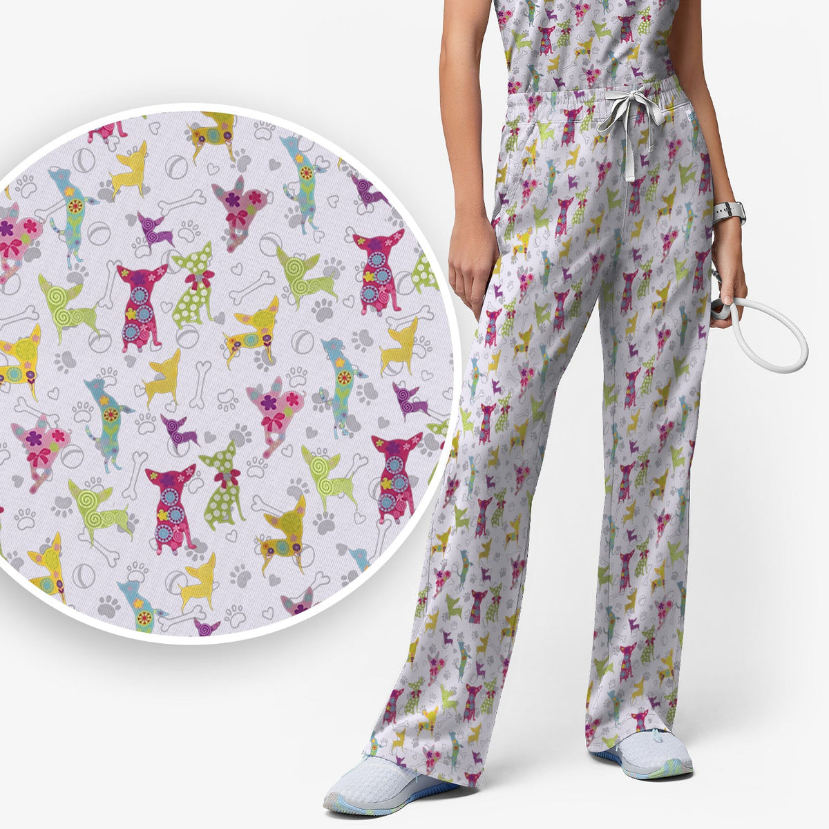 Colorful Playful Dog Nurse Scrub Set