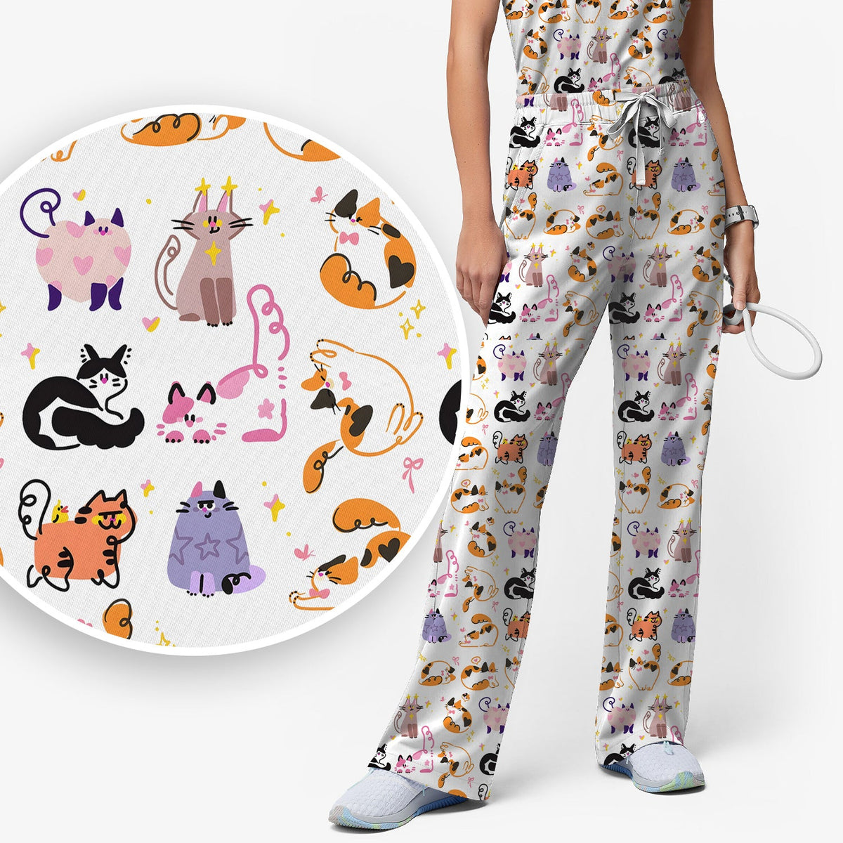 Cute Cats Pattern Nurse Scrub Set