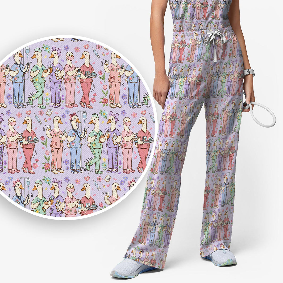 Goose Characters Floral Nurse Scrub Set