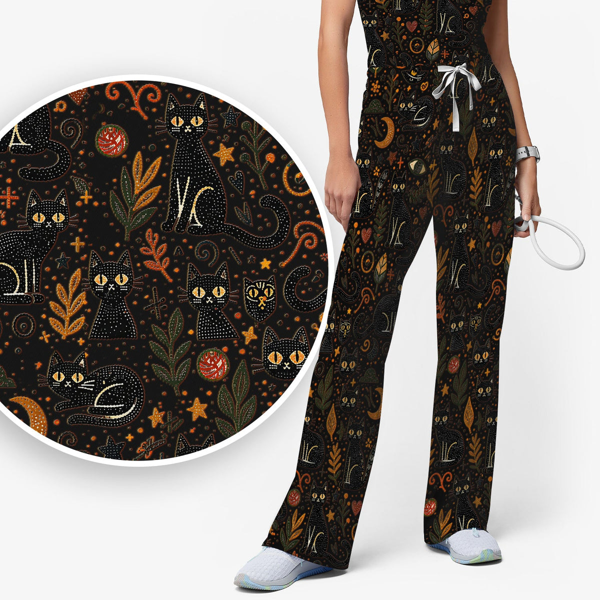 Mystic Black Cat Celestial Nurse Scrub Set