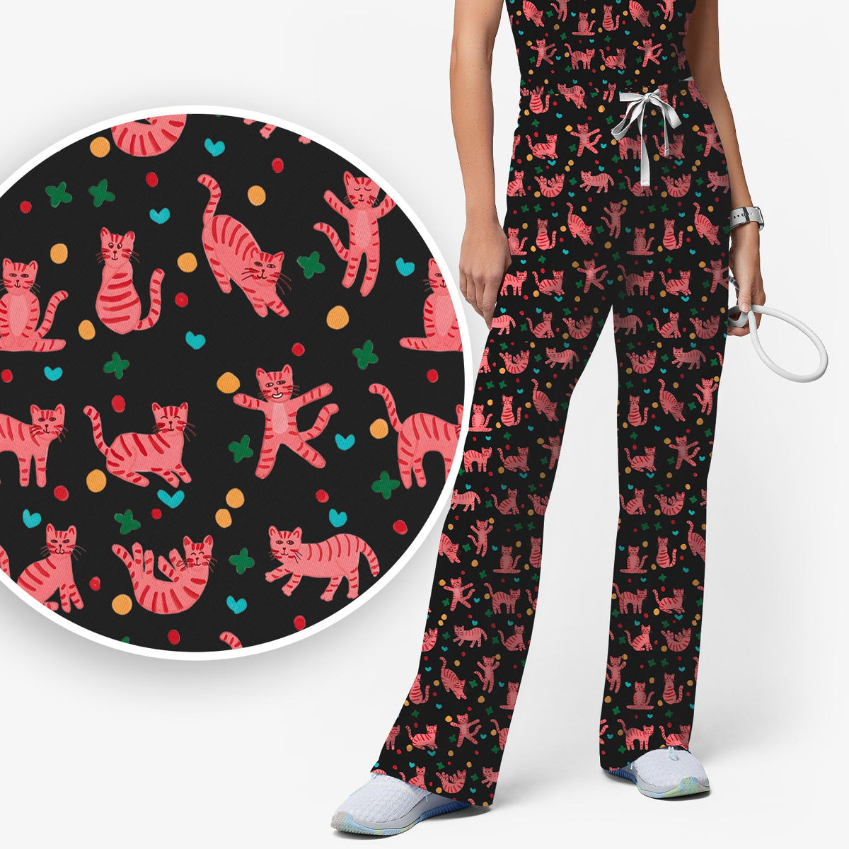 Pink Cat Nurse Scrub Set