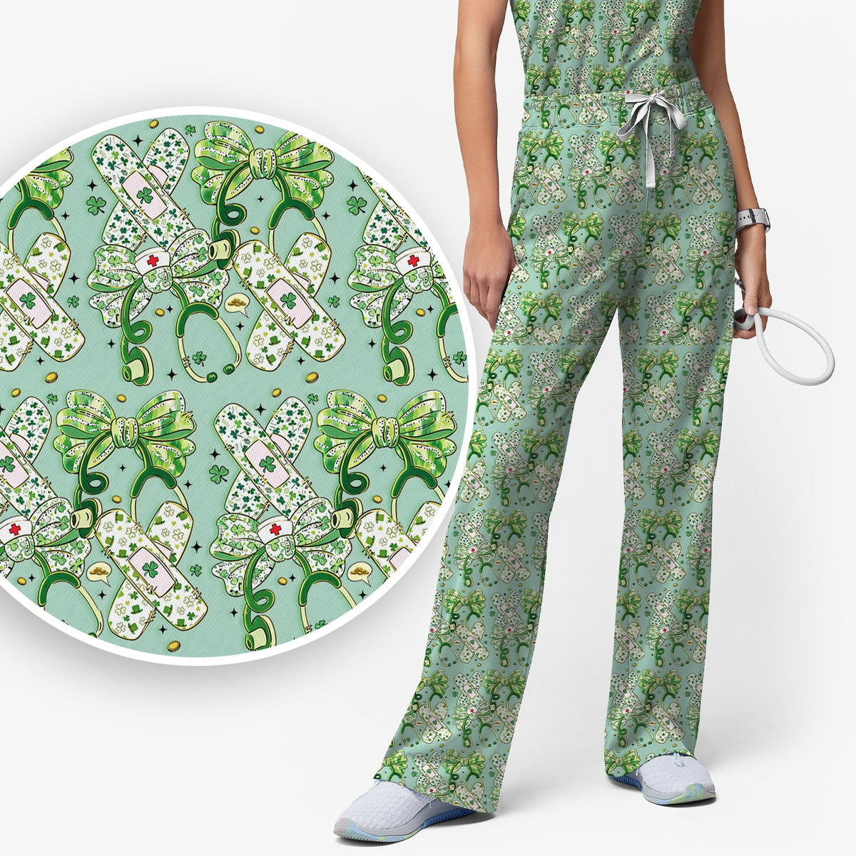 St Patrick Shamrock Stethoscope Nurse Scrub Set
